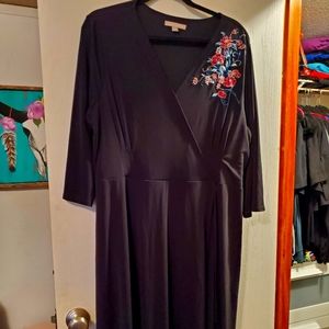 Faux wrap dress with POCKETS and embroidery